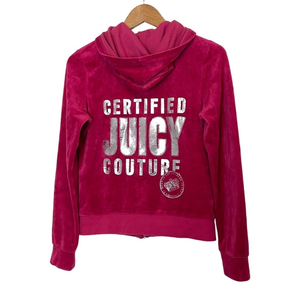 RARE Juicy Couture Vintage Velour Full Zip Hoodie track Jacket Y2K Spell out M - Picture 3 of 10